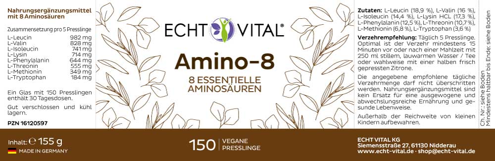 Echt Vital Amino 8 Nährwerte bei 150 Presslinge Version