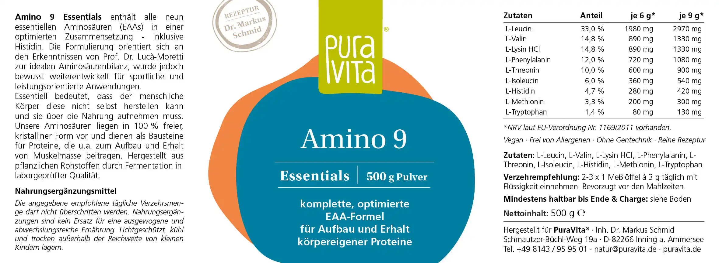 PuraVita Amino 9 Essentials, 500 g Pulver  EAN: