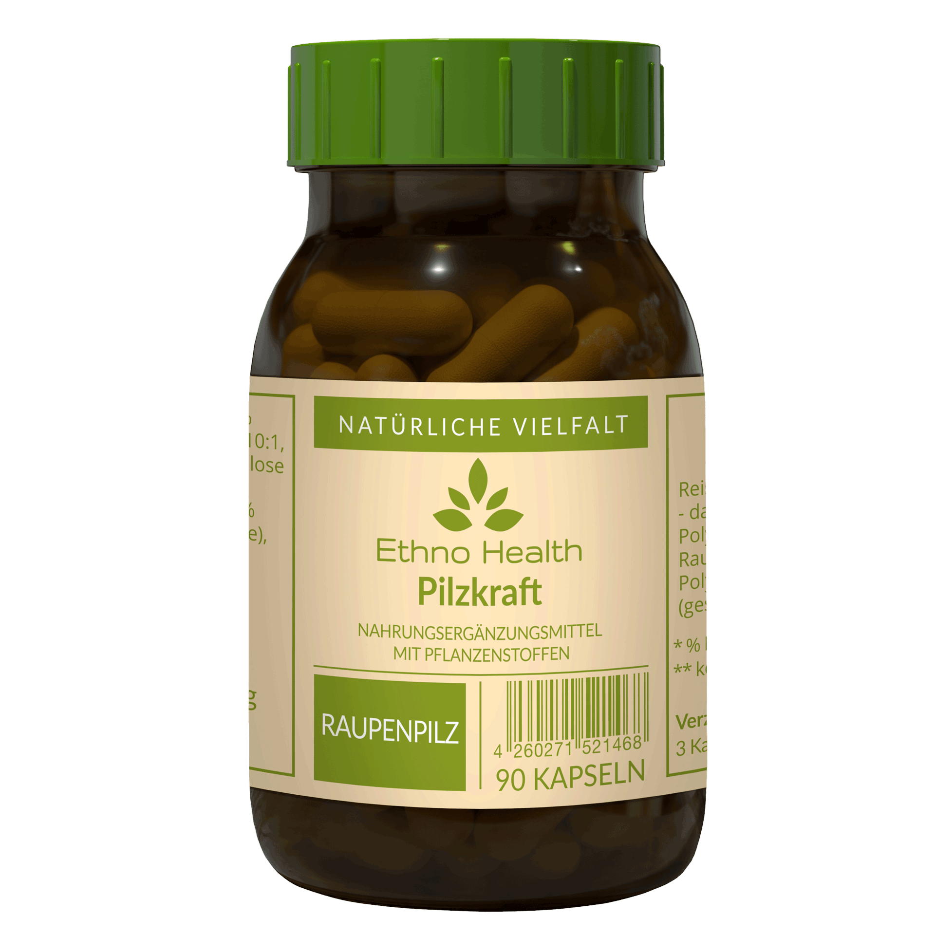 Pilzkraft von Ethno Health beinhaltet 90 Kapseln