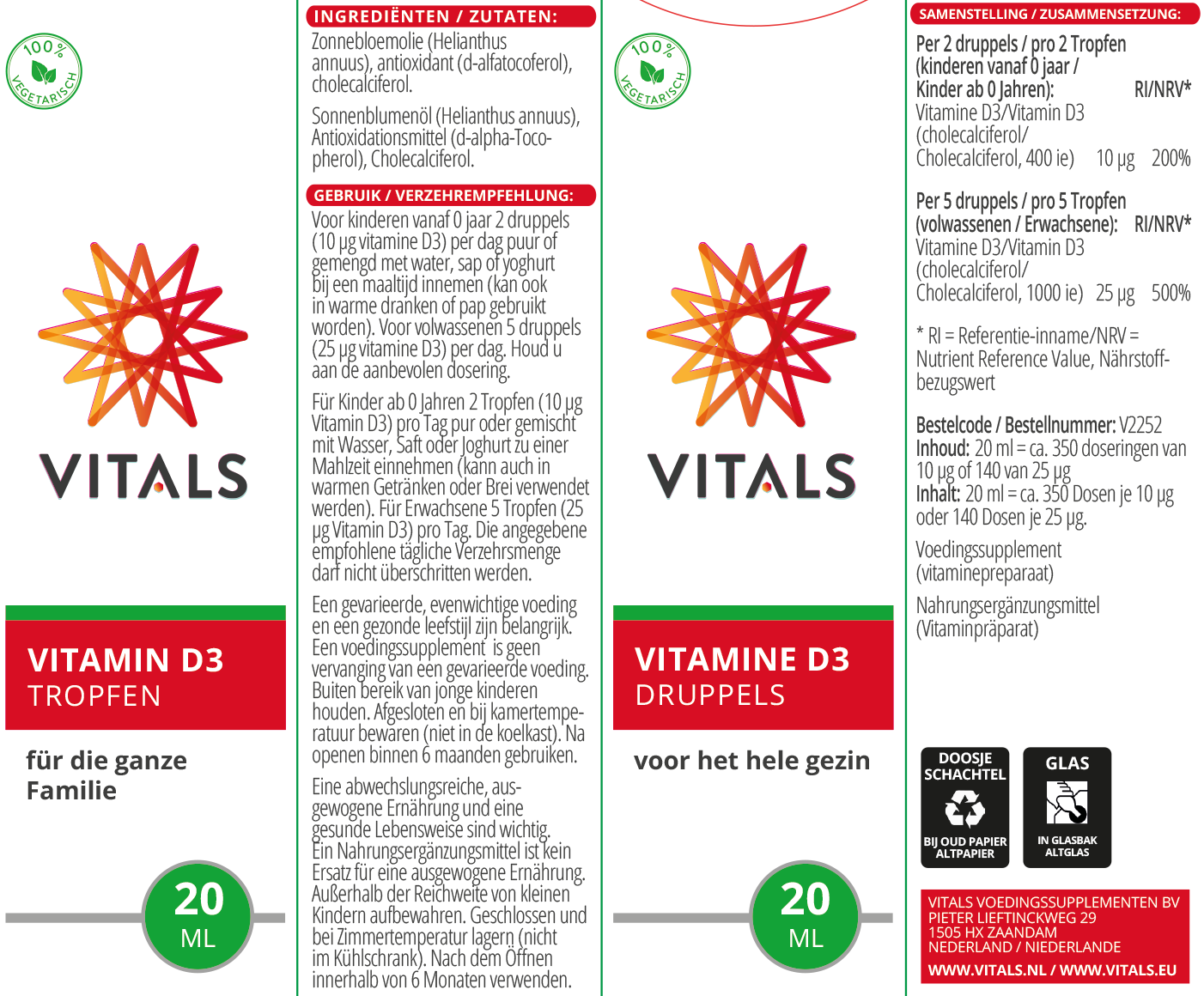 Vitals Vitamin D3 200 IE, 700 Tropfen Vitamin D3 flüssig Tropfen EAN: 8716717002252