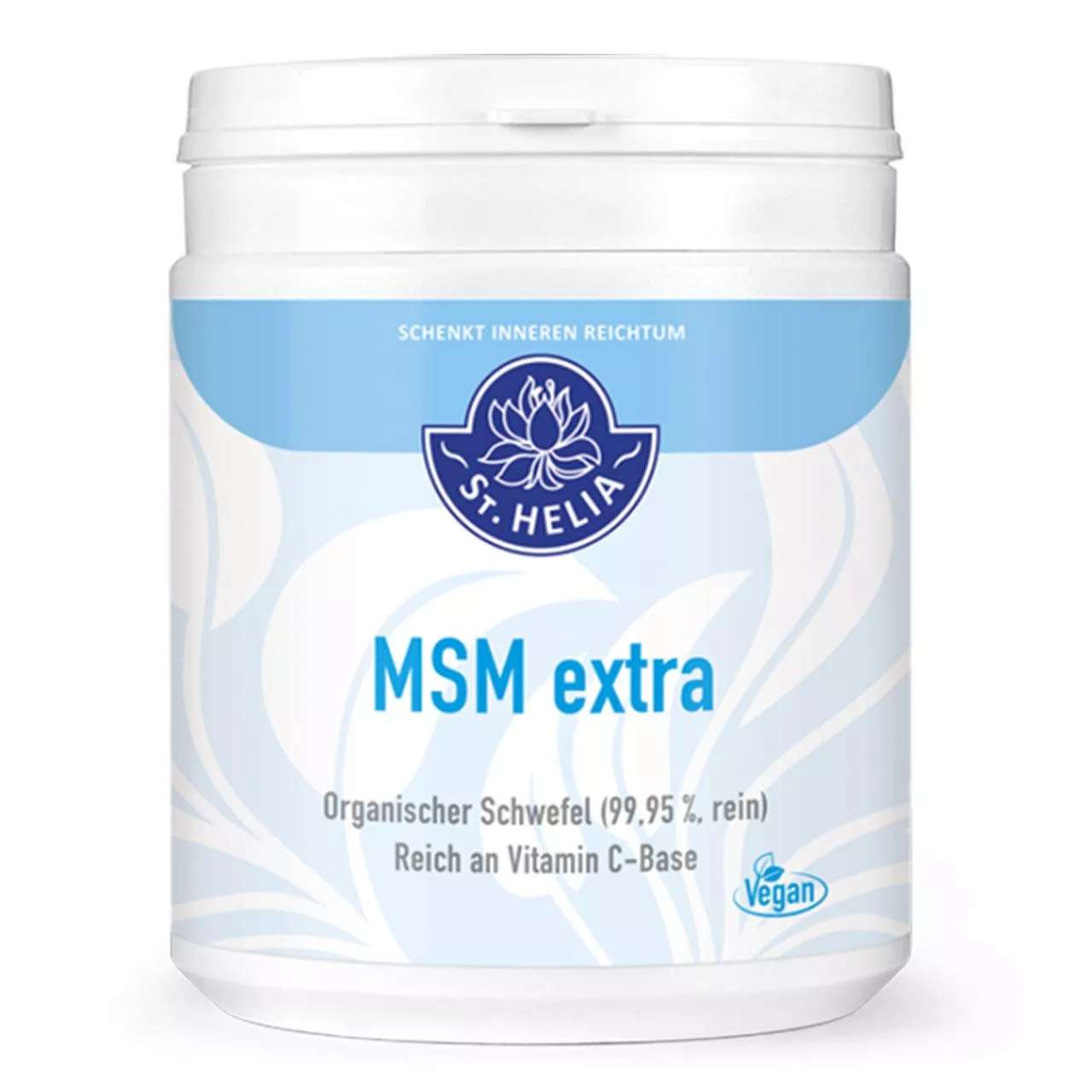 MSM extra plus Vitamin C Pulver von St. Helia beinhaltet 500 Gramm