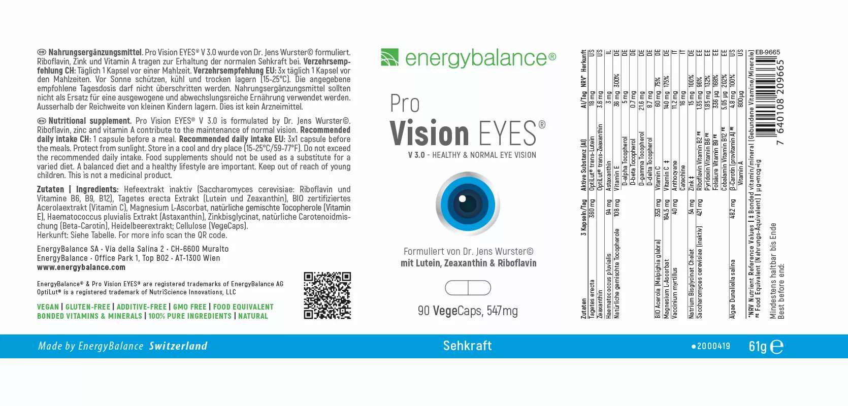 Pro Vision Eyes Etikett von Energybalance