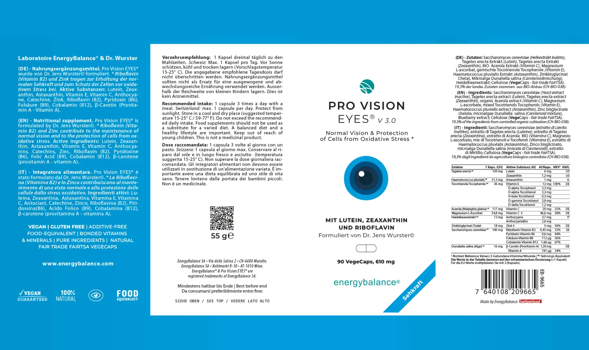 EnergyBalance Pro Vision EYES V.3, 90 VegeCaps  EAN: 7640108209665