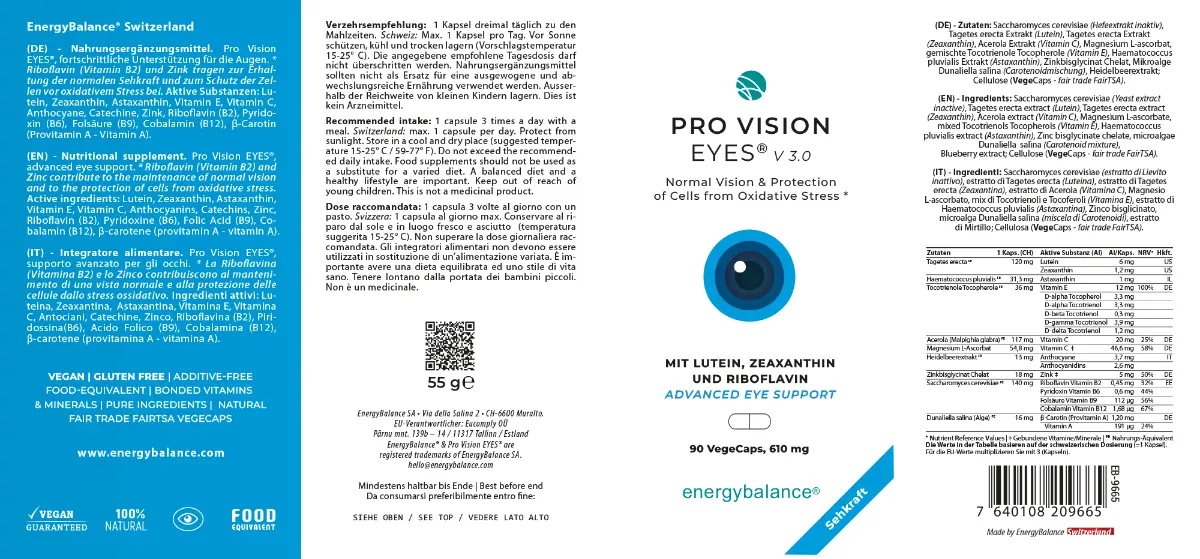 EnergyBalance Pro Vision EYES V.3, 90 VegeCaps  EAN: 7640108209665