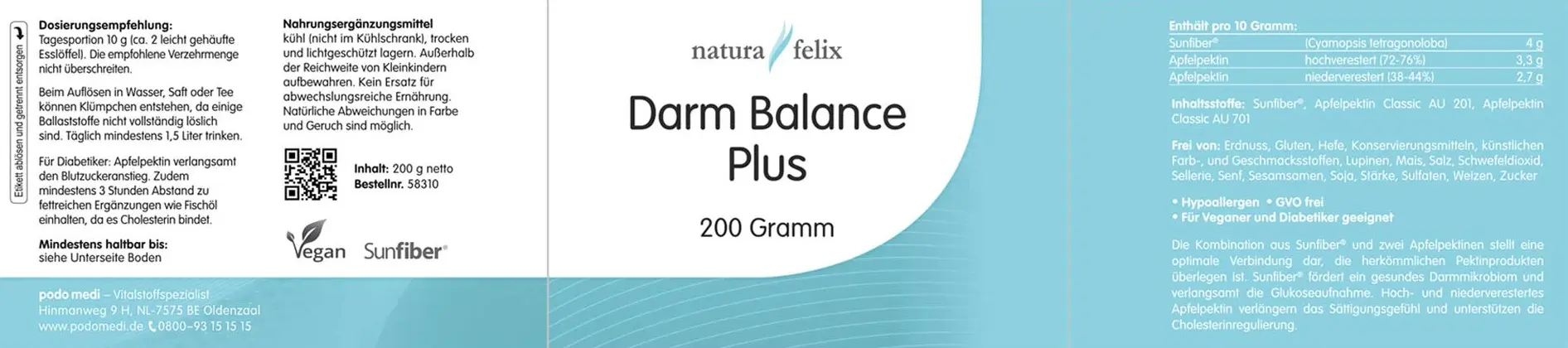 Natura Felix Darm Balance Plus, 200 g Pulver label