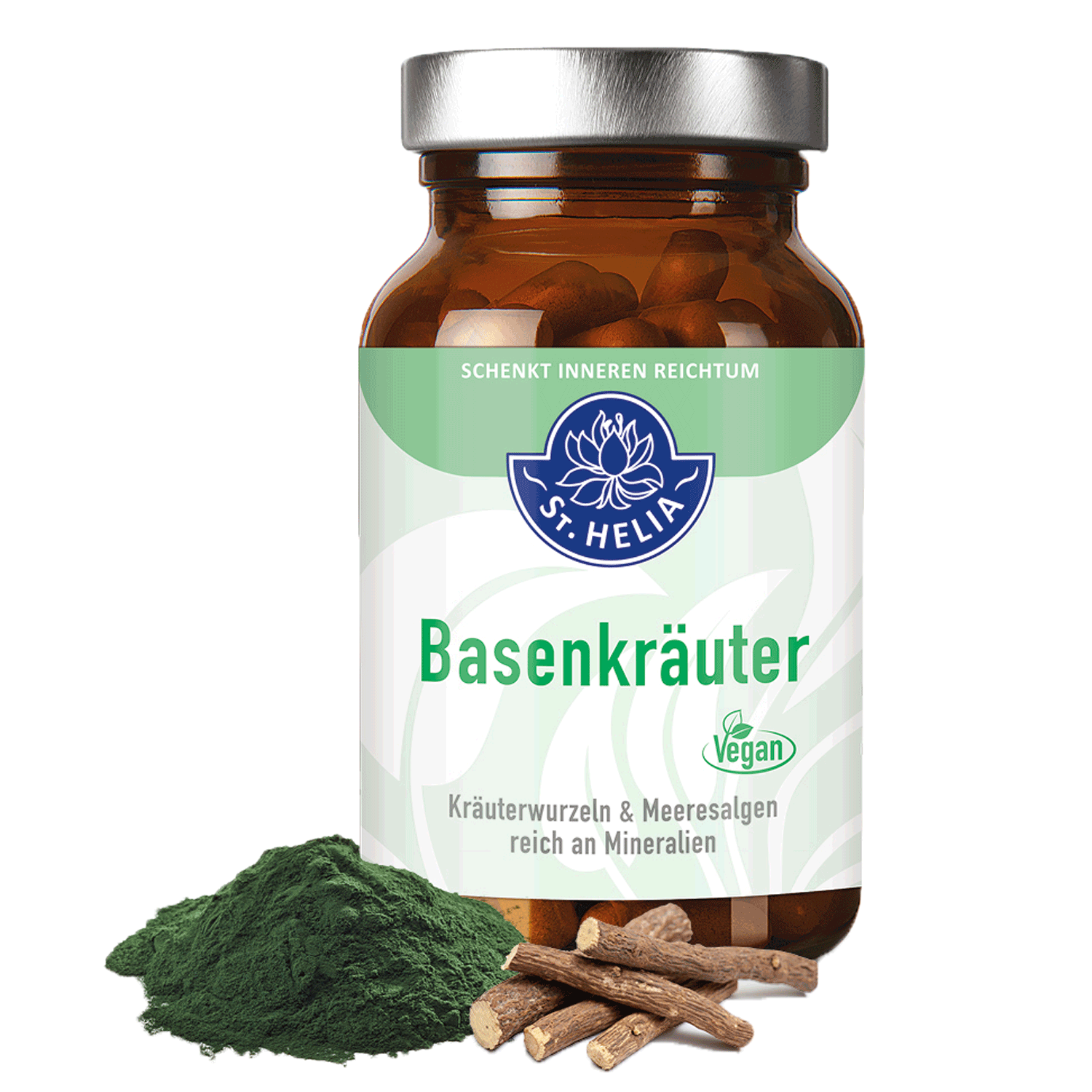 Basenkräuter und Meeresalgen Kapseln von St. Helia beinhaltet 90 Kapseln
