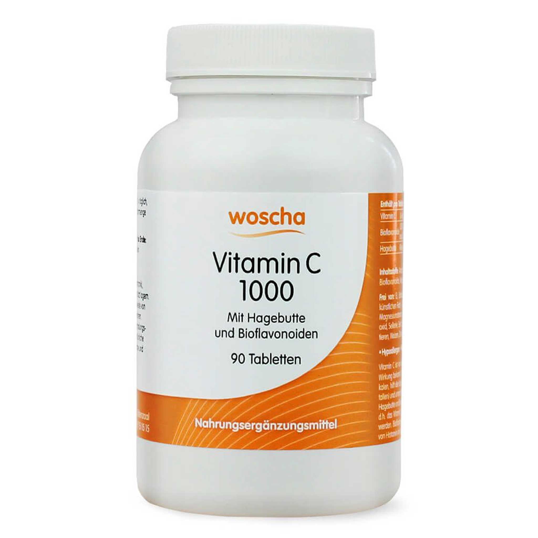 Woscha Vitamin C 1000 mit Hagebutte von podo medi beinhaltet 90 Tabletten