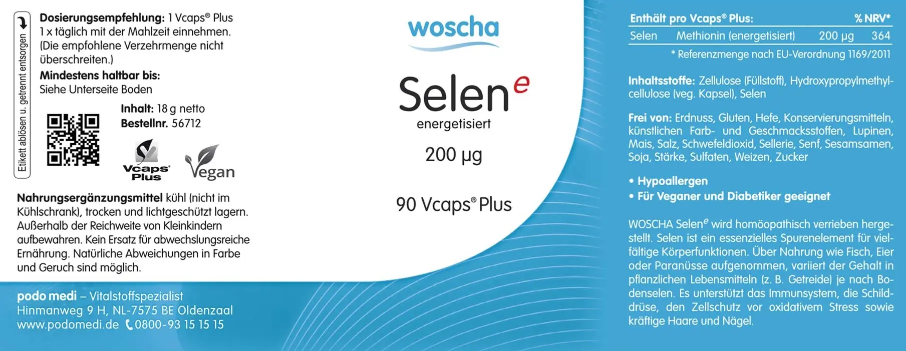 Woscha Selen energetisiert 200 µg von podo medi beinhaltet 90 Kapseln Etikett