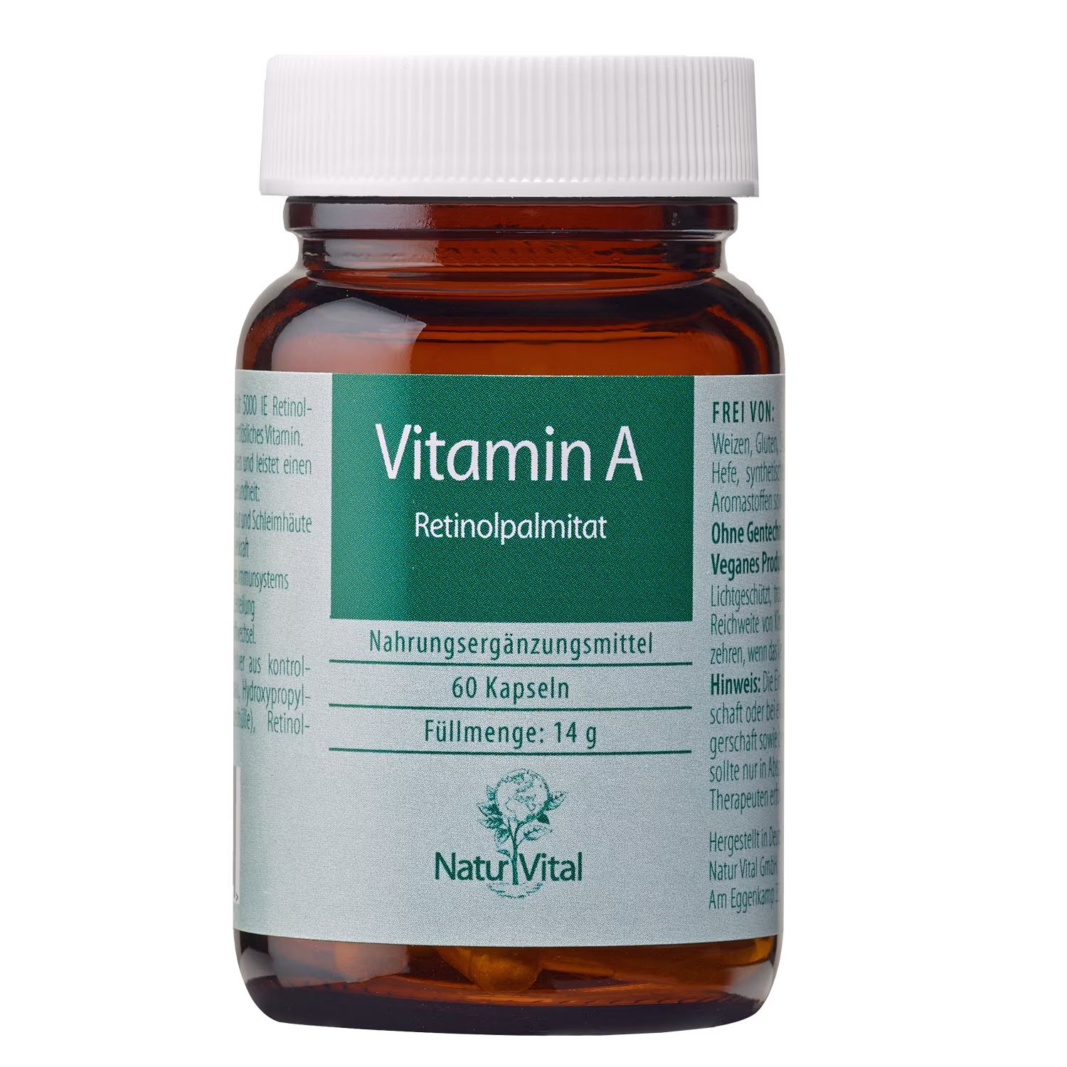 Vitamin A Retinolpalmitat Natur Vital 60 Kapseln Vitamin A Retinolpalmitat von Natur Vital beinhaltet 60 Kapseln