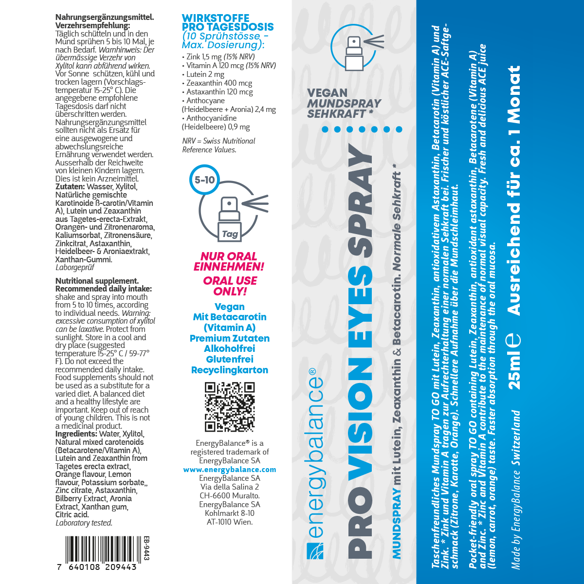 EnergyBalance Pro Vision EYES Mundspray, Normale Sehkraft, 25 ml  EAN: 7640108209443