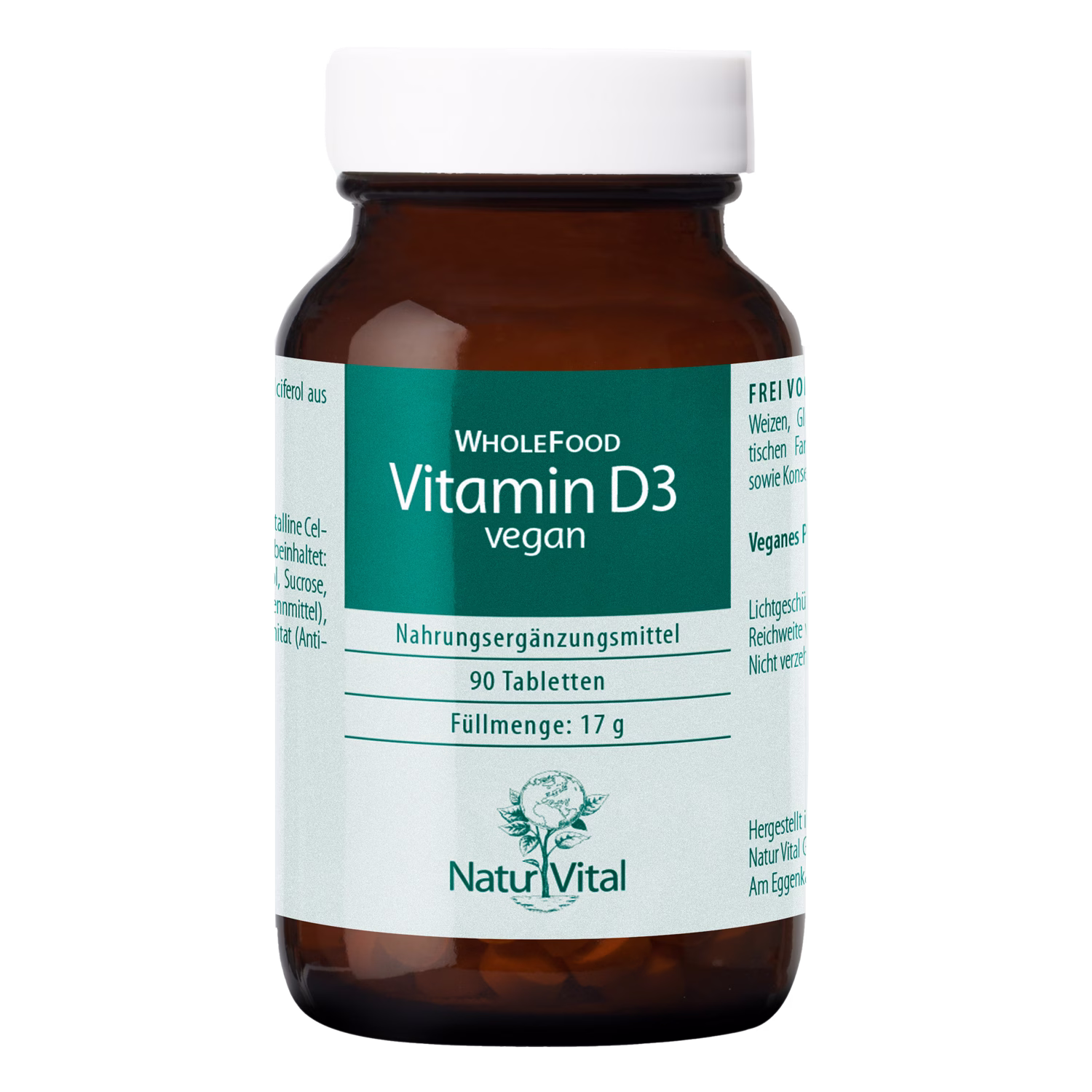 Vitamin D3 vegan von Natur Vital beinhaltet 90 Tabletten