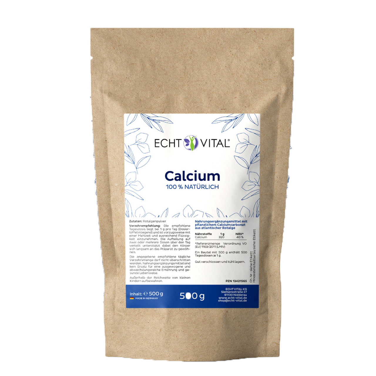 Echt Vital Calcium Pulver aus Seegras in 500 Gramm Version