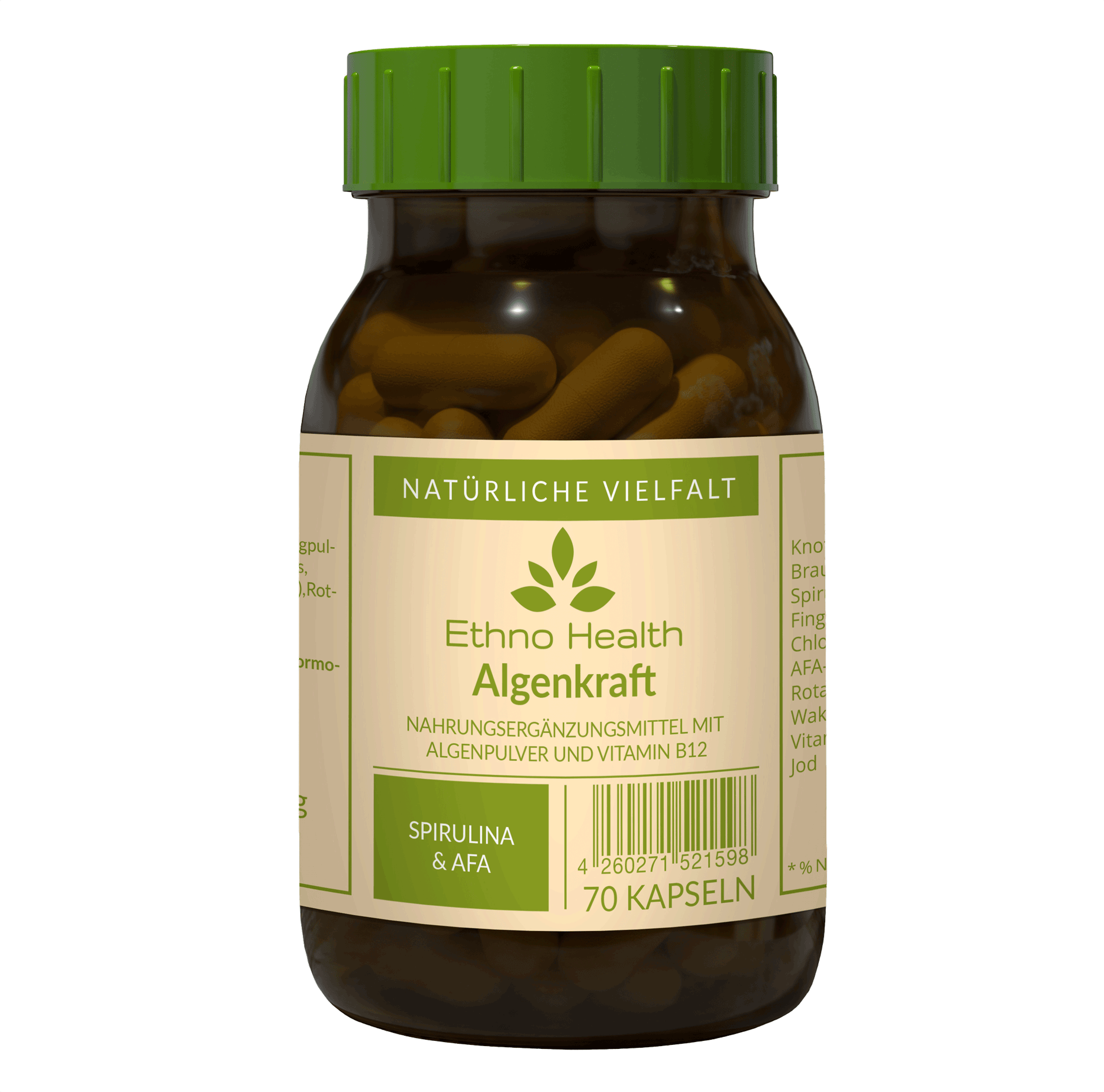 Algenkraft von Ethno Health beinhaltet 70 Kapseln