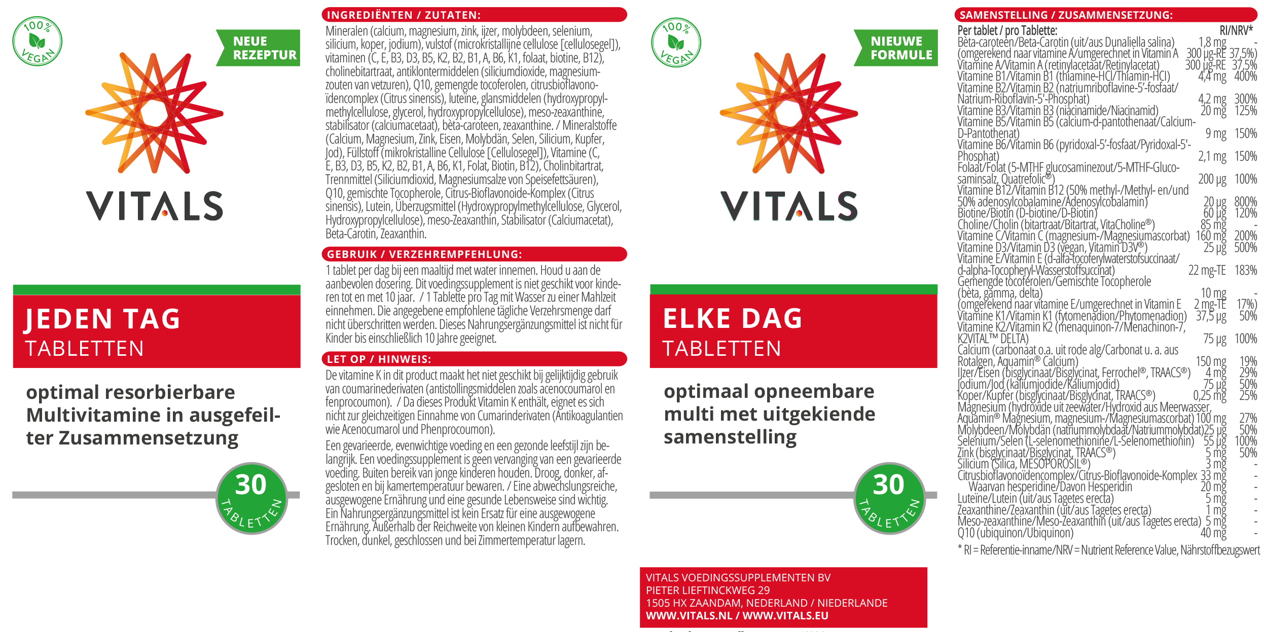 Vitals Jeden Tag Multivitamine 30 Tabletten Label
