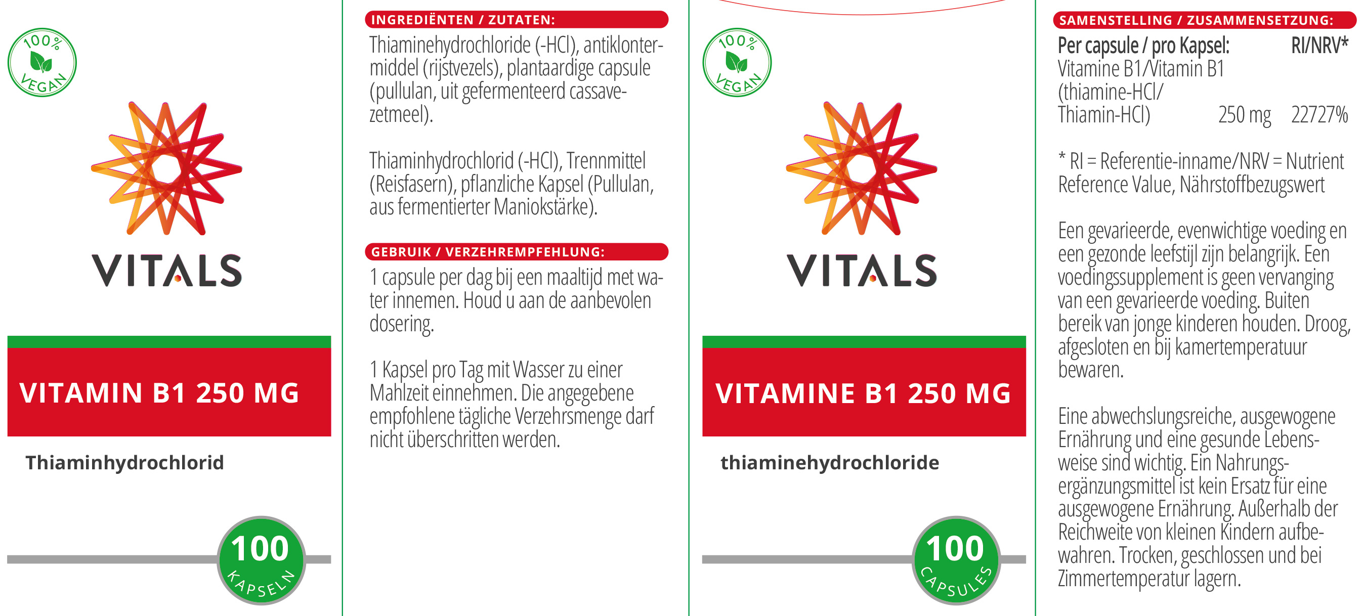 Vitals Vitamin B1 250 mg, 100 Kapseln Energiegewinnung EAN: 8716717000630