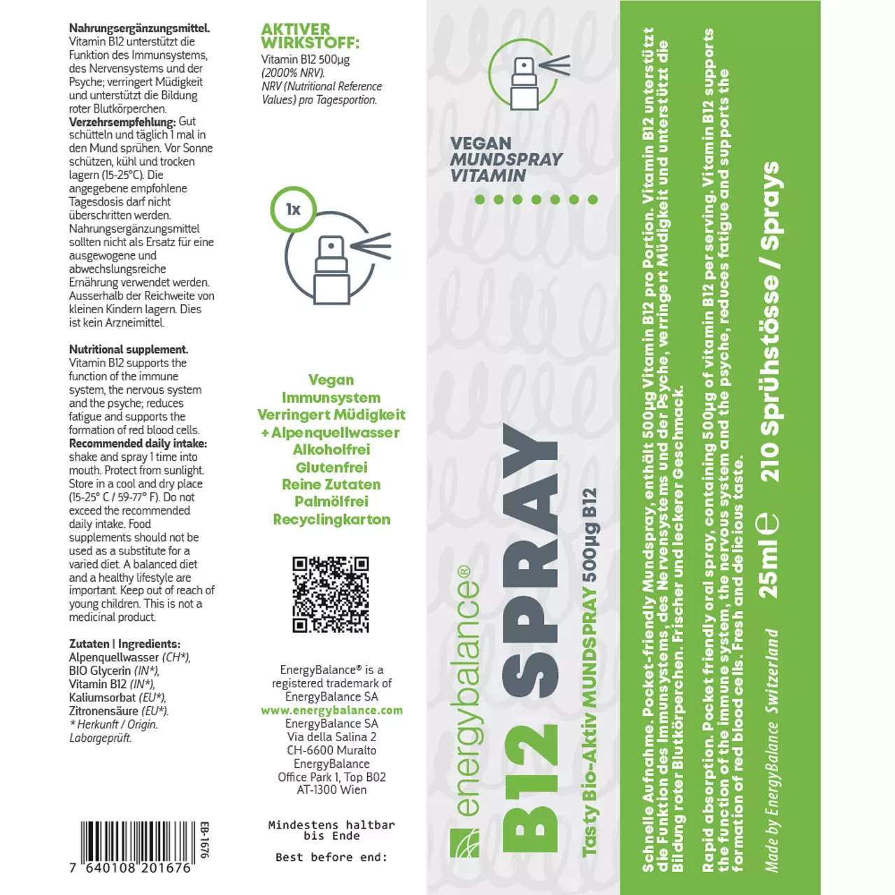 EnergyBalance Vitamin B12 Spray 500 µg, 25 ml  EAN: 7640108201676