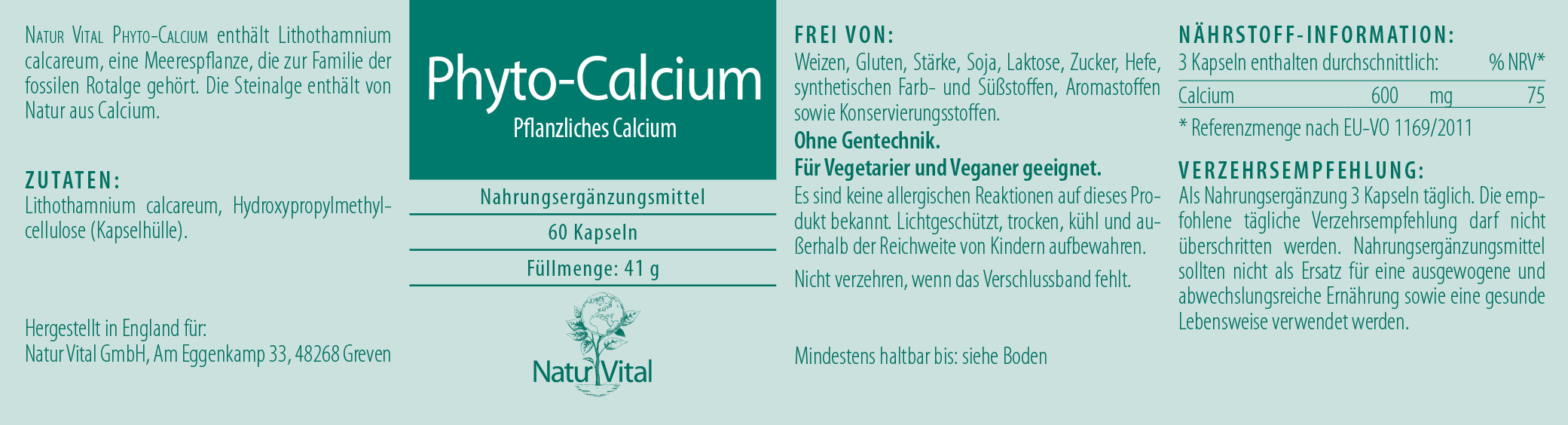 Phyto Calcium Natur Vital Etikett Phyto Calcium von Natur Vital Etikett